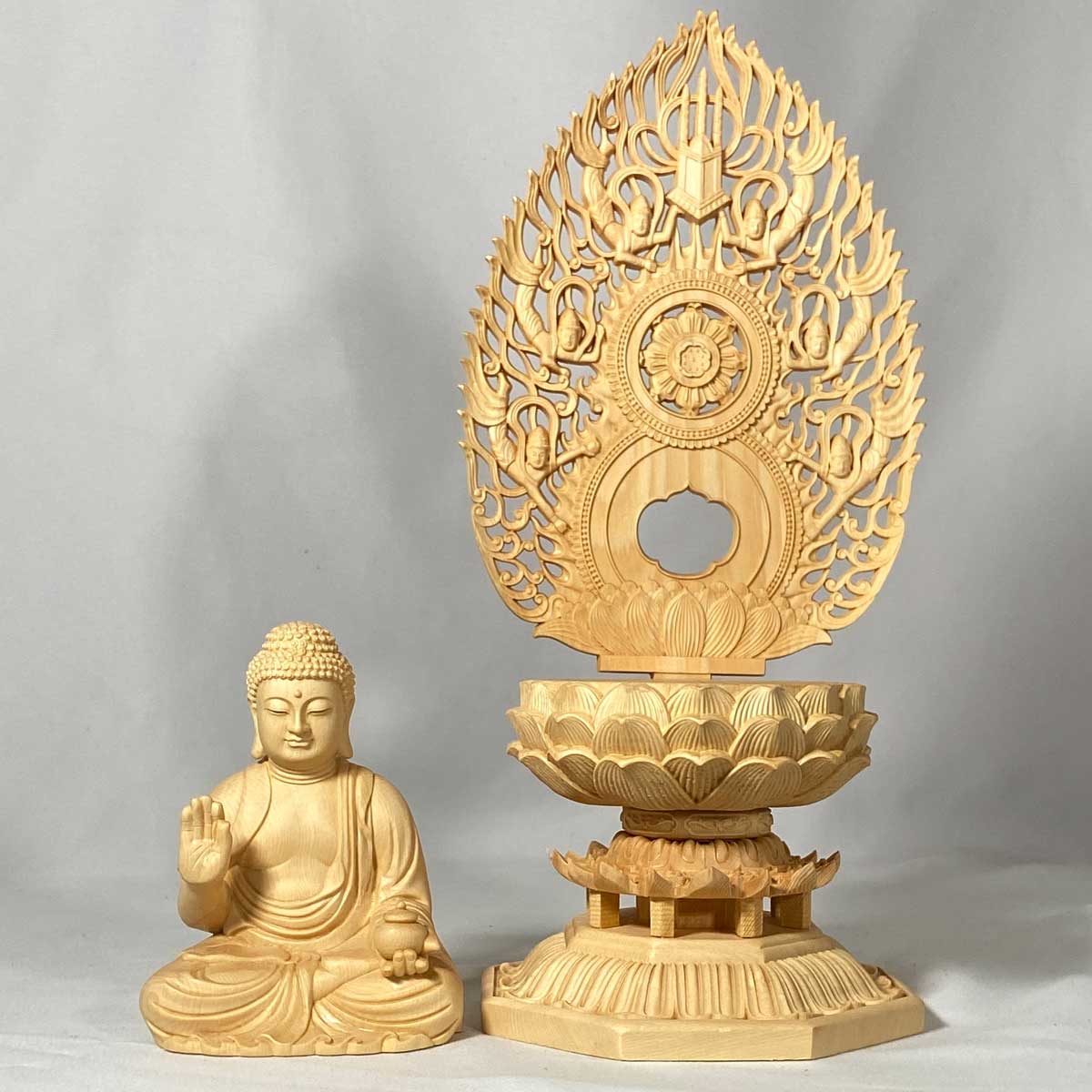 桧木彫刻】薬師瑠璃光如来 薬師如来 仏像 28cm｜病気平癒・健康長寿