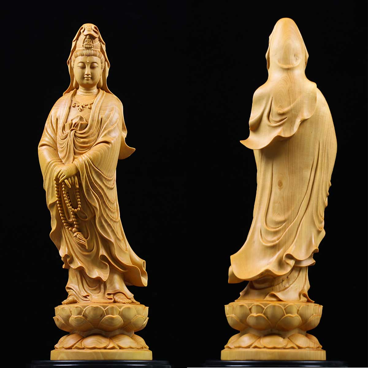 白衣観音 木彫り仏像 20cm｜観世音菩薩・観自在菩薩｜白衣を纏う