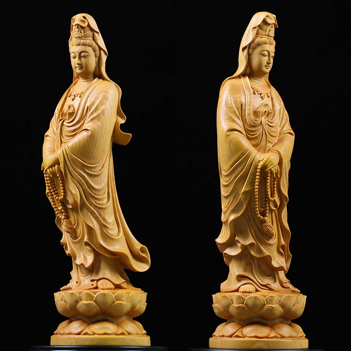 白衣観音 木彫り仏像 20cm｜観世音菩薩・観自在菩薩｜白衣を纏う慈悲の