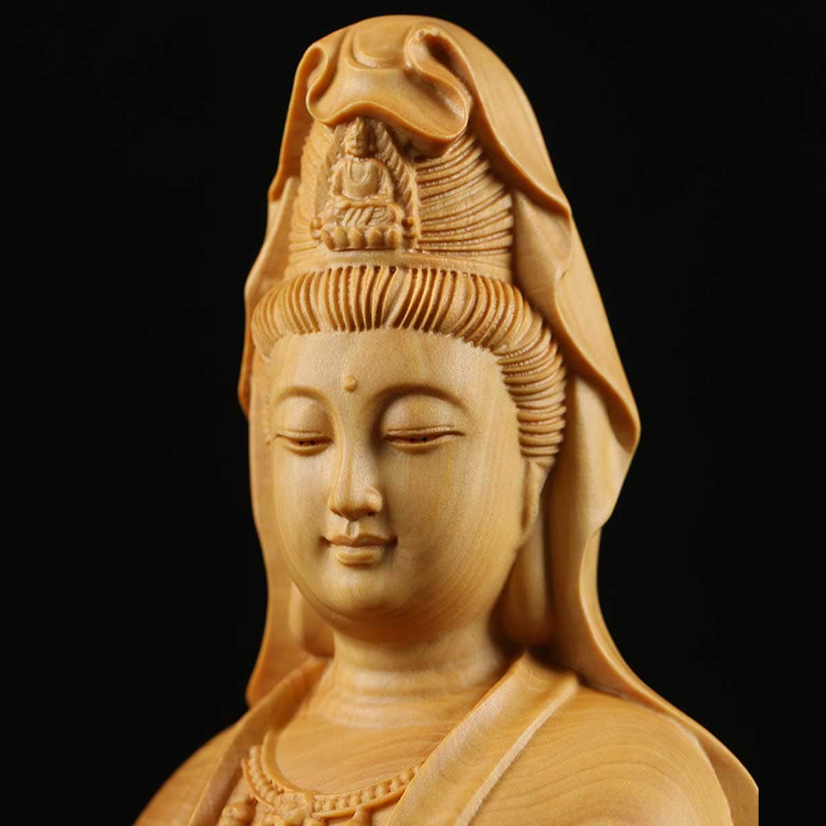 白衣観音 木彫り仏像 20cm｜観世音菩薩・観自在菩薩｜白衣を纏う