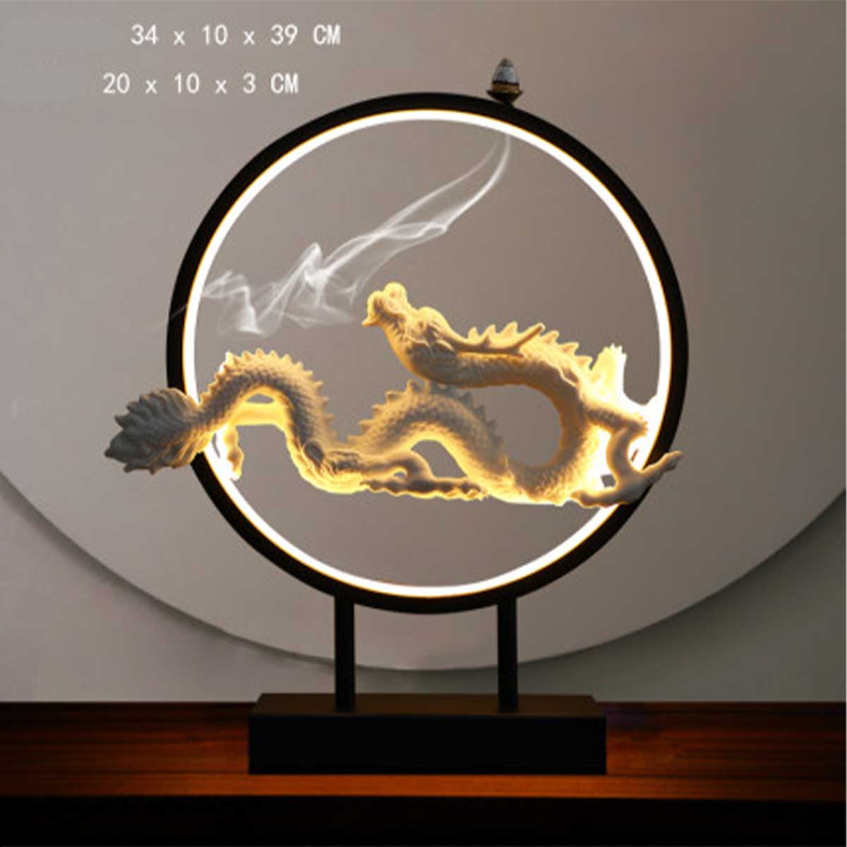 白龍 ライト付きお香立て｜幻想的なリングスタンド｜龍神の加護で開運