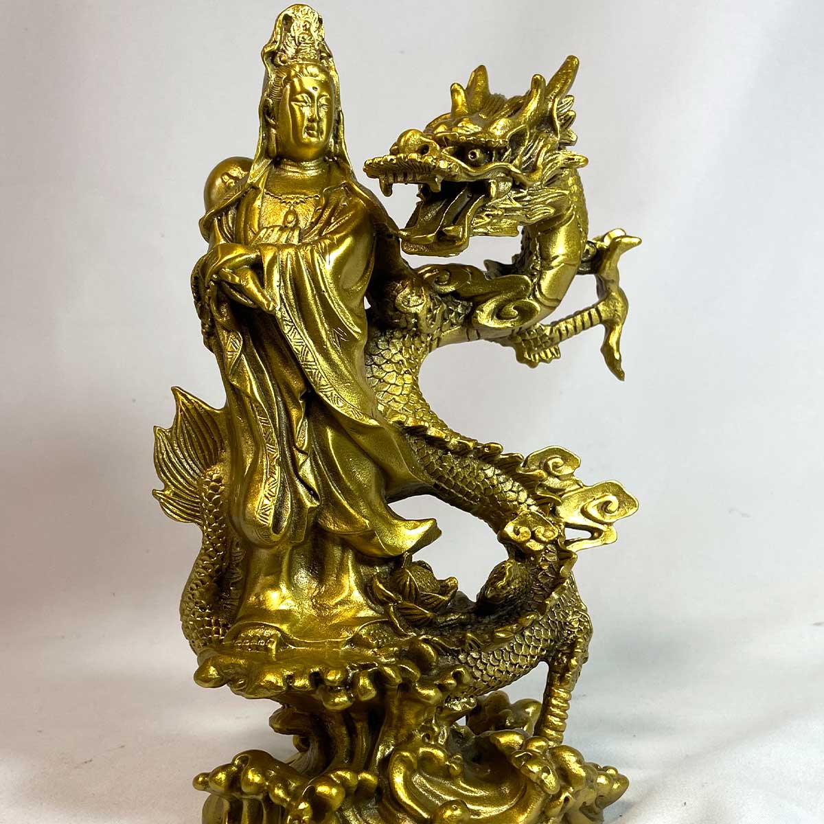 騎龍観音 真鍮製 高さ25cm 龍神 仏像 龍頭観音 龍 観音像 贈り物や