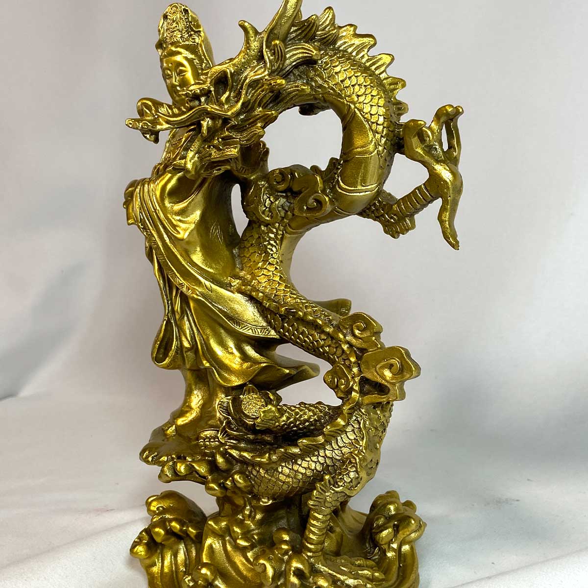 騎龍観音 真鍮製 高さ25cm 龍神 仏像 龍頭観音 龍 観音像 贈り物や