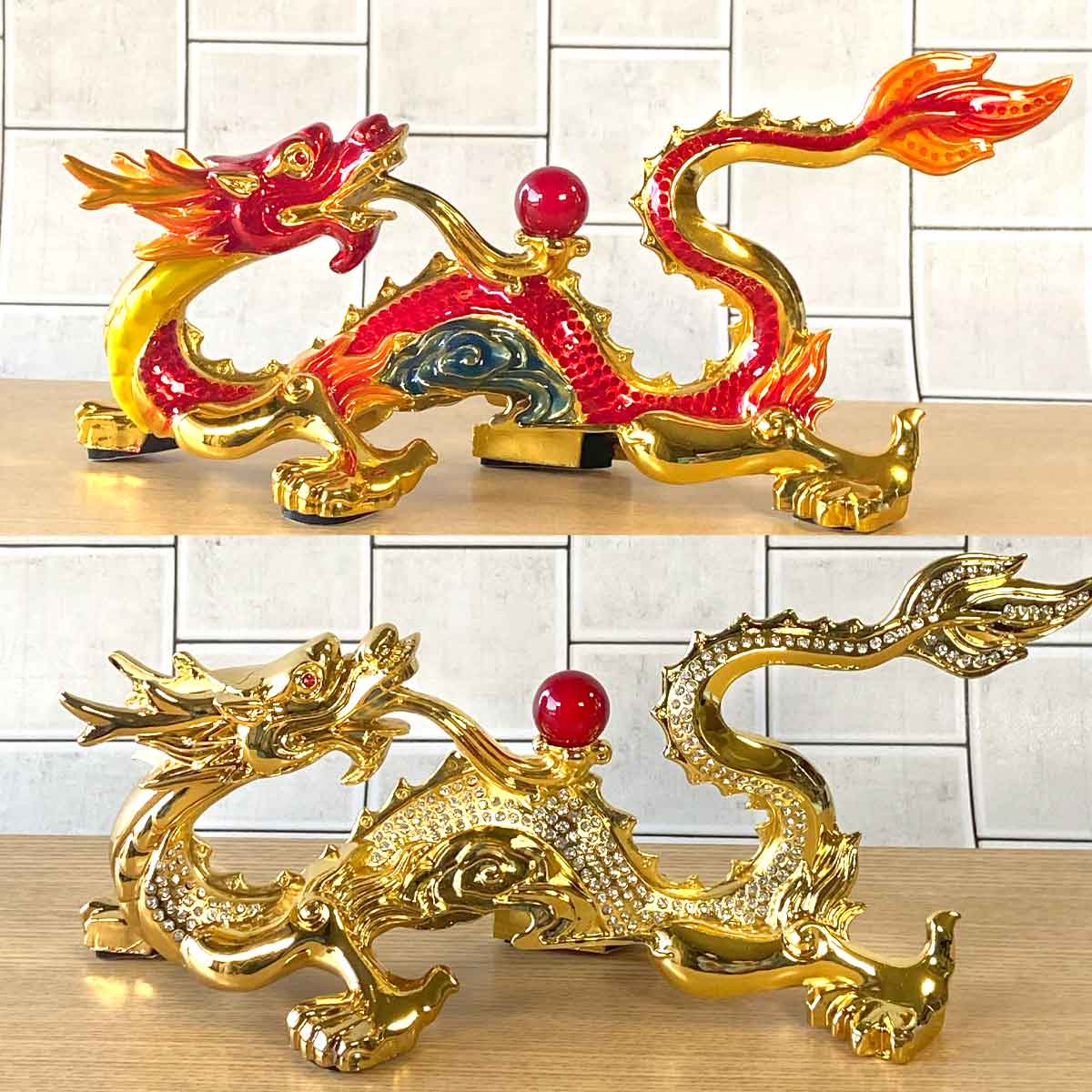 龍神 風水置物｜赤龍・金龍のエナメル仕上げ｜開運・金運・恋愛運を