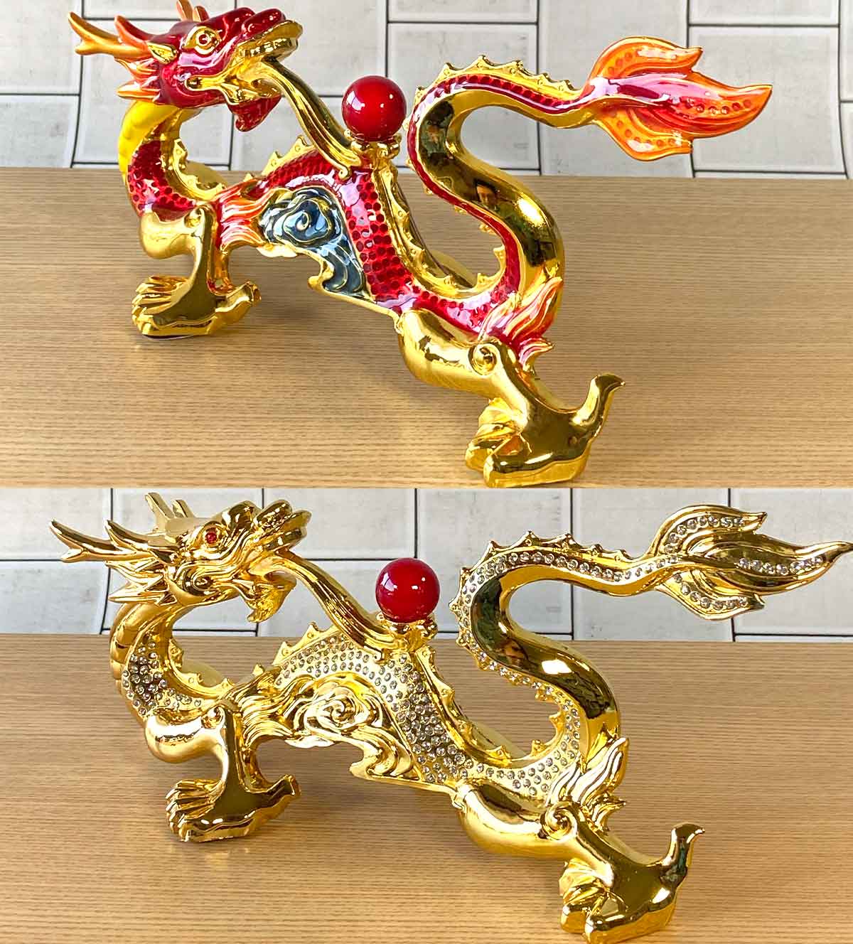 龍神 風水置物｜赤龍・金龍のエナメル仕上げ｜開運・金運・恋愛運を