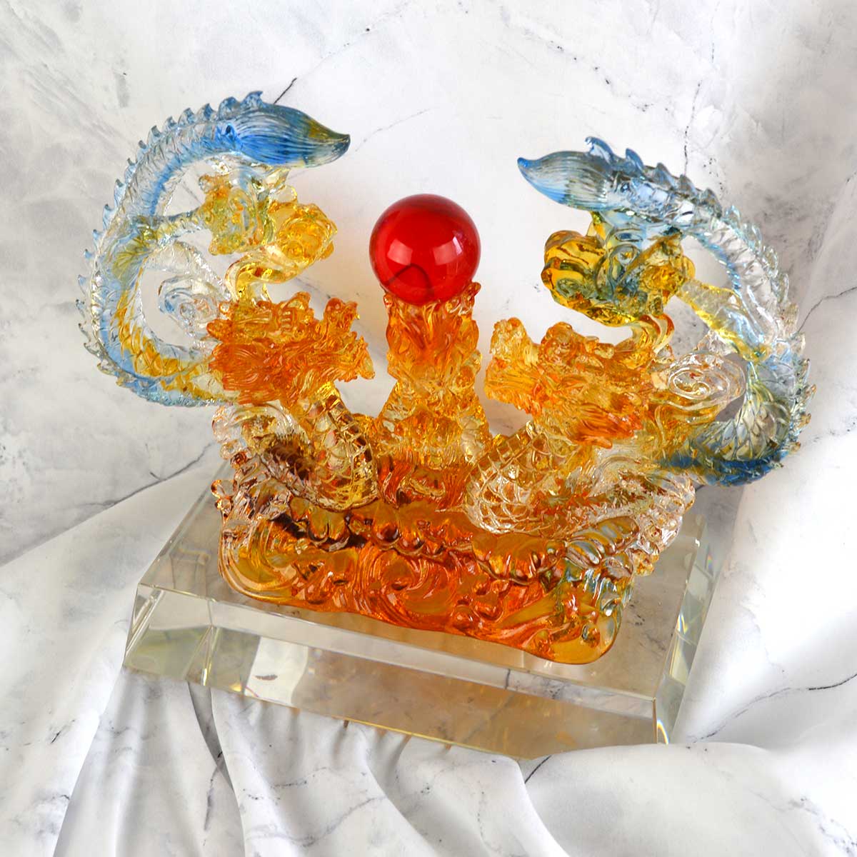 双龍ガラス置物｜陰陽の龍神が調和をもたらす開運・金運・恋愛運