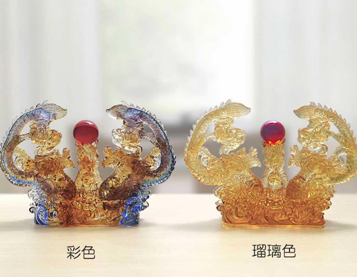 双龍ガラス置物｜陰陽の龍神が調和をもたらす開運・金運・恋愛運