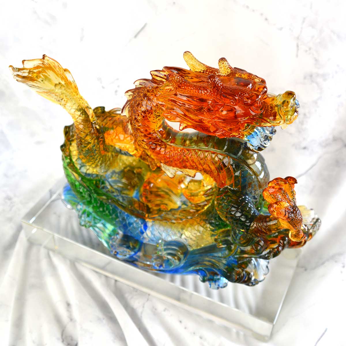 五本爪の水龍ガラス置物｜王者の象徴・開運守護神・金運と成功を招く
