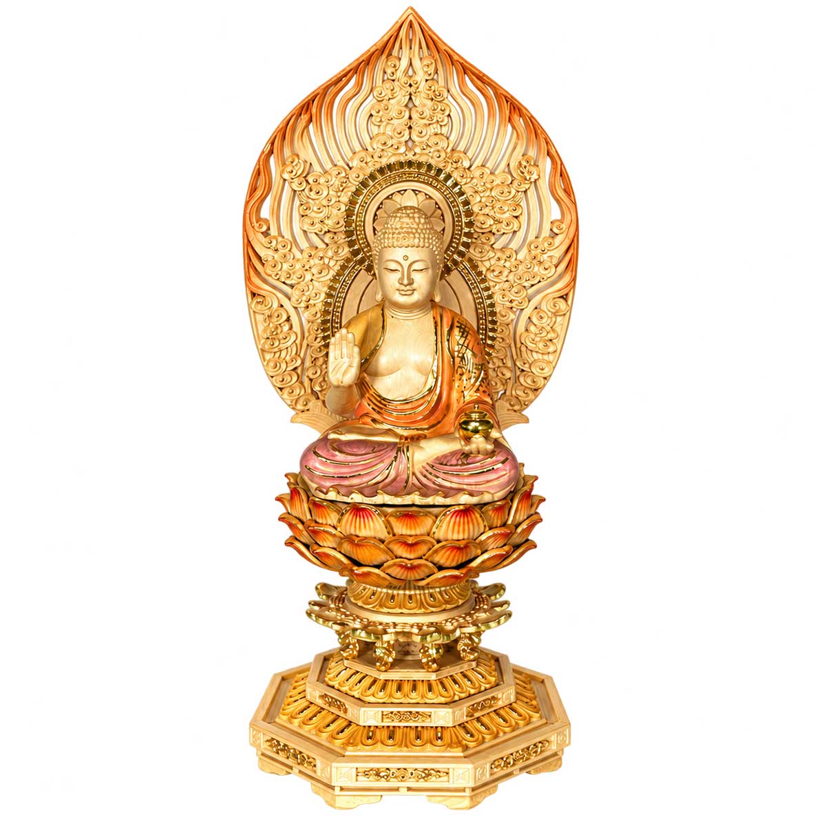 薬師如来 仏像 桧木彫刻 木彫り 薬師瑠璃光如来 高さ32cm 彩色 金彩
