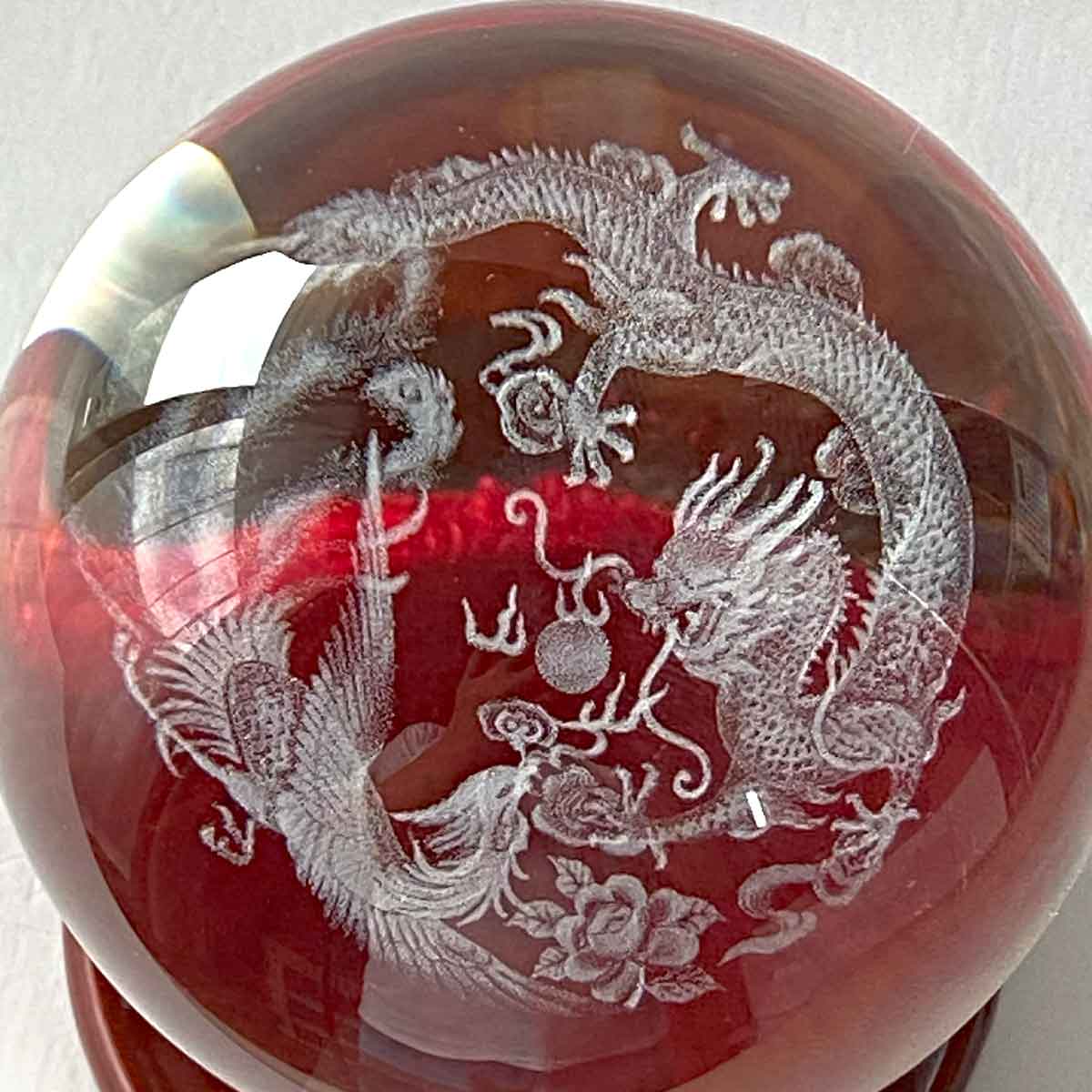 120mm 龍神・鳳凰・四神獣を刻んだクリスタル宝玉が運気を高める