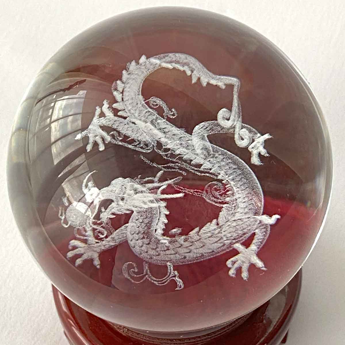 80mm 龍神・鳳凰・四神獣を刻んだクリスタル宝玉が運気を高める風水