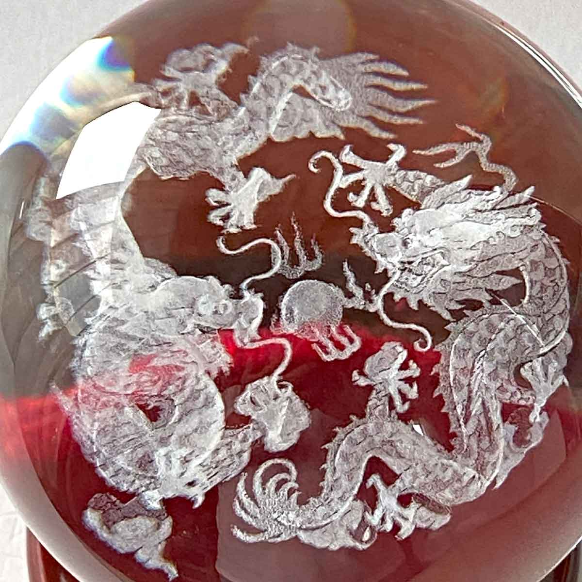 80mm 龍神・鳳凰・四神獣を刻んだクリスタル宝玉が運気を高める風水