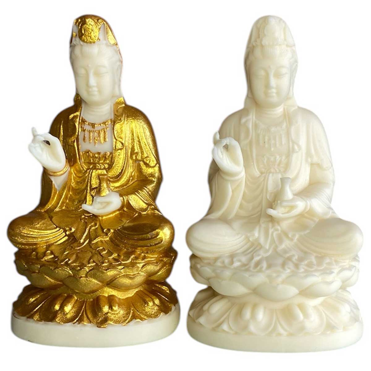 浄瓶観音 仏像｜清浄と慈悲の象徴・蓮台座付き象牙風＆金彩カラー