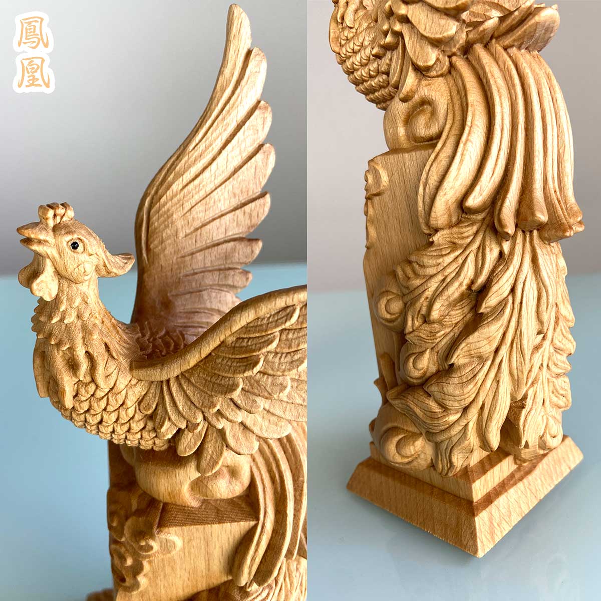 龍神と鳳凰 木彫り置物セット｜風水で運気アップ・繁栄と調和の