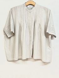 SOIL/   80s VOILE PLAIN WITH CUT WORK LACE BANDED COLLAR PINTUCK SHIRTINSL24221  [̵]ؤ椦ѥåб