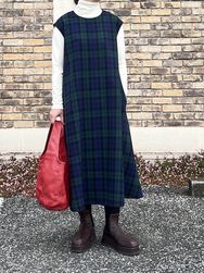 Vent d'ouest /ヴァンドウェスト　ウールチェック ノースリーブロングワンピース　・　VE31509　[送料無料]　　