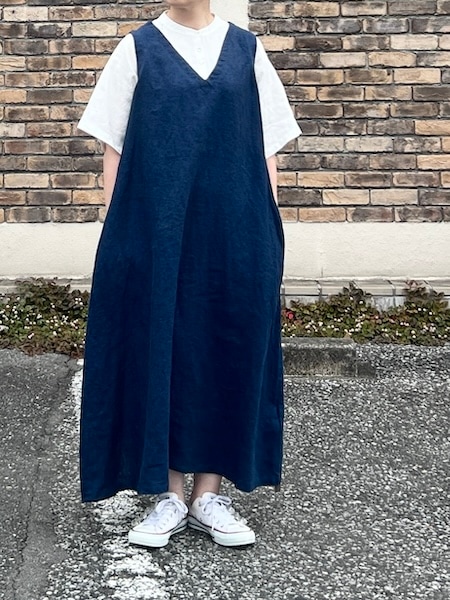 08Mab/ゼロハチマブ 9番手リネン×14番手リネン重ね風半袖ワンピース