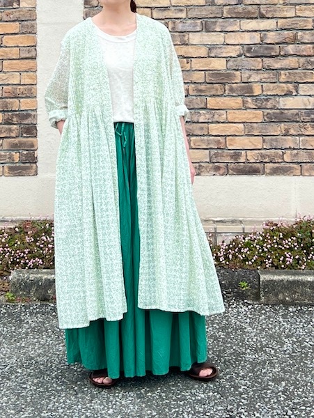 SALE��maison de soil/�᥾��ɥ����롡POWER LOOM COTTON DOBIE CHECK ARABESQUE SCREEN PRINT WRAP DRESS WITH PINTUCK����������INMDS25094