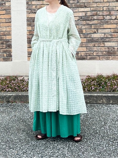 SALE��maison de soil/�᥾��ɥ����롡POWER LOOM COTTON DOBIE CHECK ARABESQUE SCREEN PRINT WRAP DRESS WITH PINTUCK����������INMDS25094