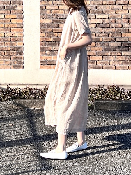 ARMEN/LINEN PLAIN  BOAT NECK S/SL ONE-PIECE (OVER DYE)NAM1632LP̵