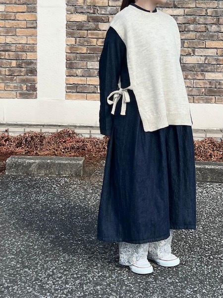 SALE SOIL/  7GG 1PLY SHETLAND WOOL/LINEN CREW-NECK VEST WITH SIDE TAPE2GNSL24522 [̵]椦ѥåб