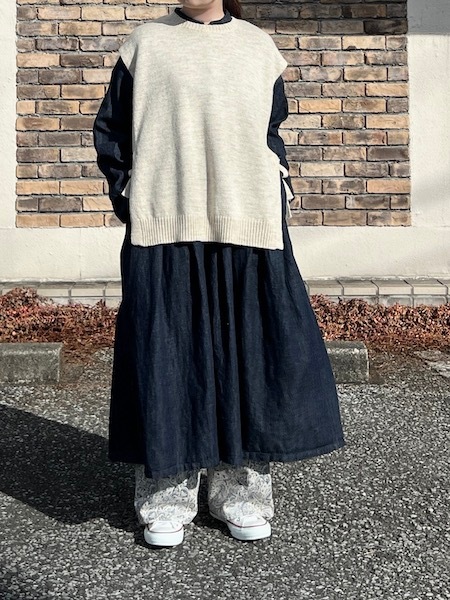 SALE SOIL/  7GG 1PLY SHETLAND WOOL/LINEN CREW-NECK VEST WITH SIDE TAPE2GNSL24522 [̵]椦ѥåб