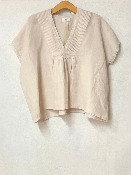 SOIL/ソイル 60s LINEN PLAIN FRENCH/SL V-NECK PULLOVER WITH PINTUCK