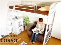 ハンガーラック付きロフトパイプベッド　コルソ-CORSO-　[インテリア/ラック/ベッド/ロフト/ロフトベッド/ワイヤーメッシュ構造/転落防止フレーム/通気性/耐久性] 【送料無料】【開店セール 12