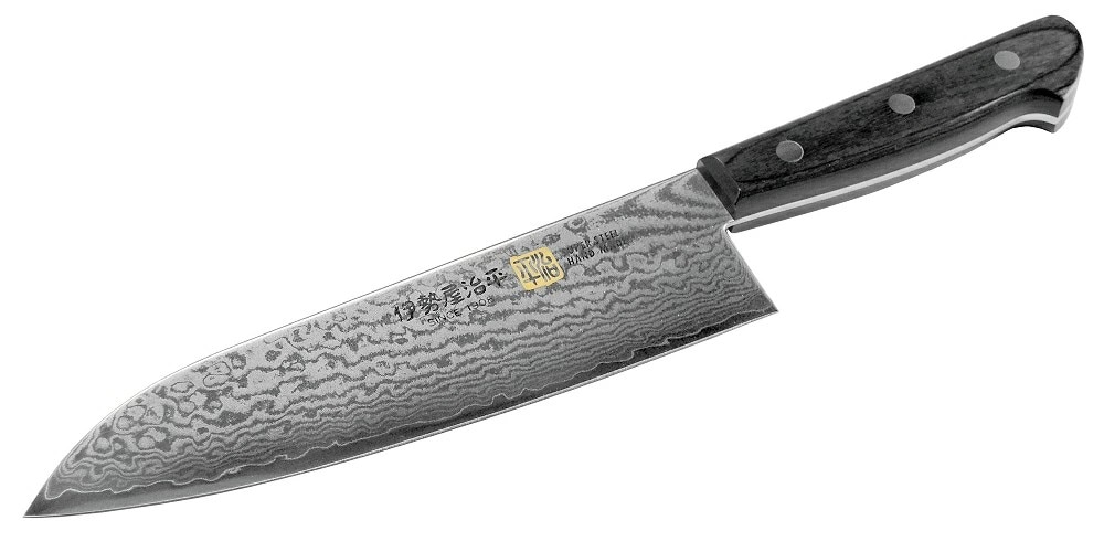 伊勢屋治平 ダマスカス 三徳包丁 180mm 黒パッカー G-5