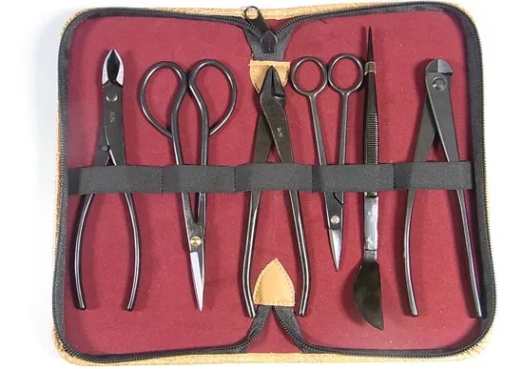 盆栽道具 兼進作 6点セット 小品 ミニ盆栽用 (No.6B,No.35A,No.22A,No.32,No.50A,No.58,道具ケース小) No.175A