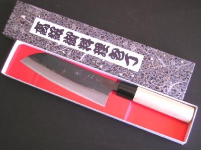 越前丸勝 青紙三徳包丁 黒打ち