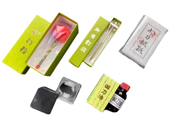 真剣手入れ具 V.ROAD セット並 刀拭紙・目釘抜き・刀油・打粉(大)・ルーペ(並)