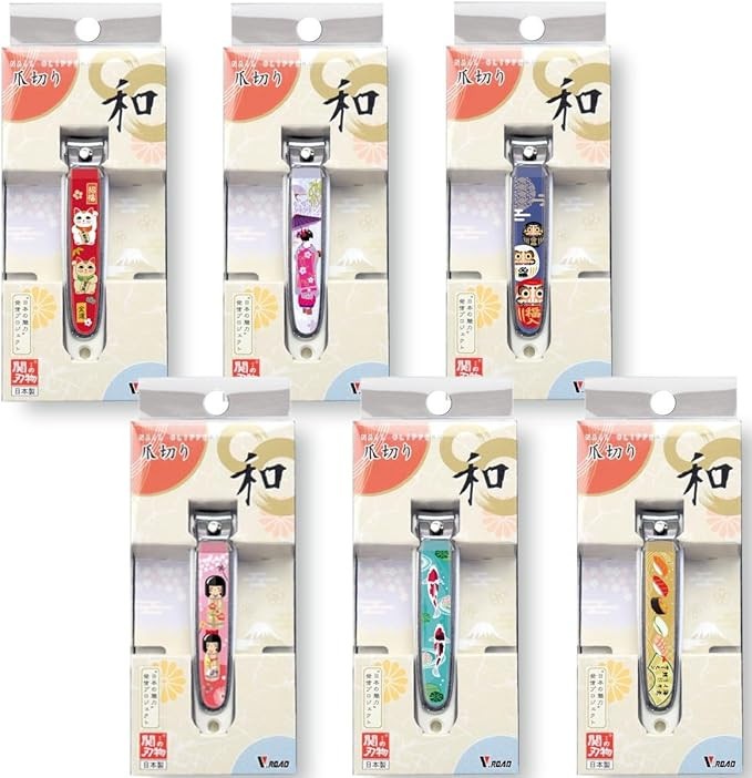V.ROAD 和製爪切り Super V-CUT 民芸シリーズ全6点セット 招き猫 だるま 錦鯉 舞妓 寿司 こけし 日本製 爪の飛ばないキャッチャー付き
