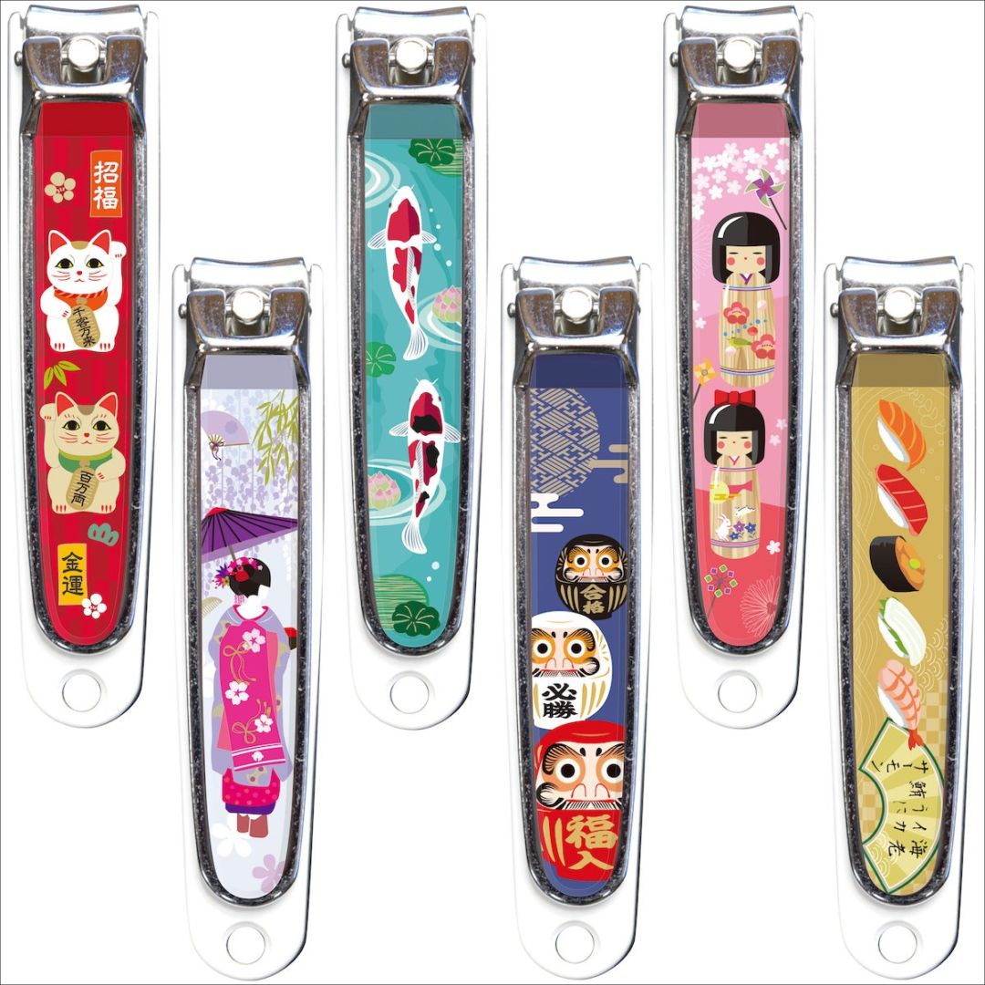 V.ROAD 和製爪切り Super V-CUT 民芸シリーズ 全6点セット 招き猫 だるま 錦鯉 舞妓 寿司 こけし 日本製 爪の飛ばないキャッチャー付き VN1-83M-6