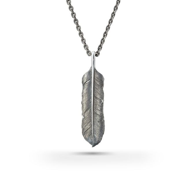 ハート付 フェザー シルバー925 オキシダイズコーティング（燻し