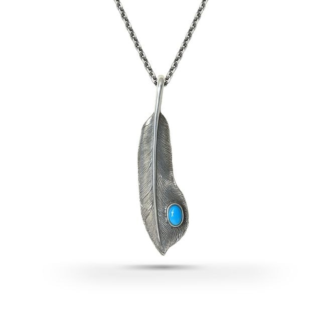 フェザー(左向き)天然石スリーピングビューティーターコイズ シルバー