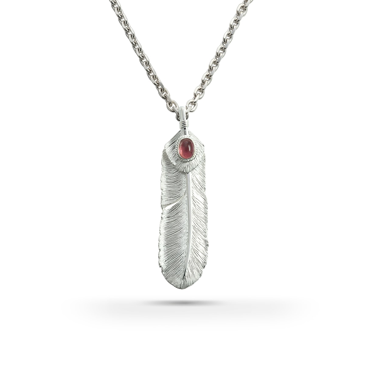 フェザー(右向き) 天然石トルマリン シルバー925 ナチュラルシルバー(無垢仕上げ)ペンダントトップ