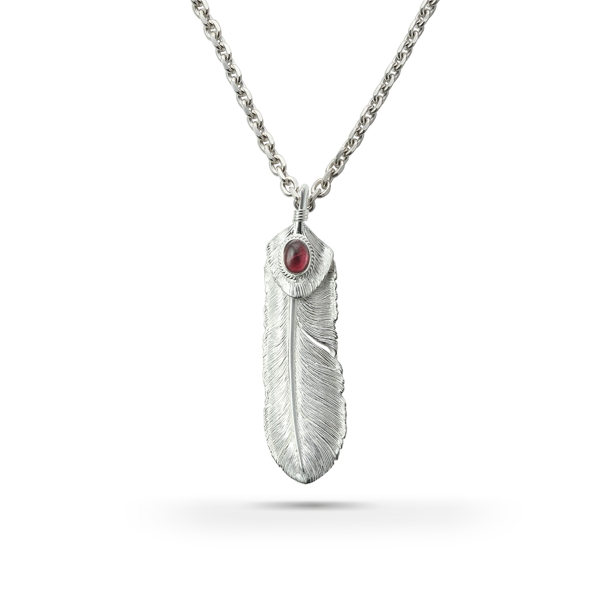 フェザー(左向き) 天然石ガーネット シルバー925 ナチュラルシルバー（無垢仕上げ）ペンダントトップ