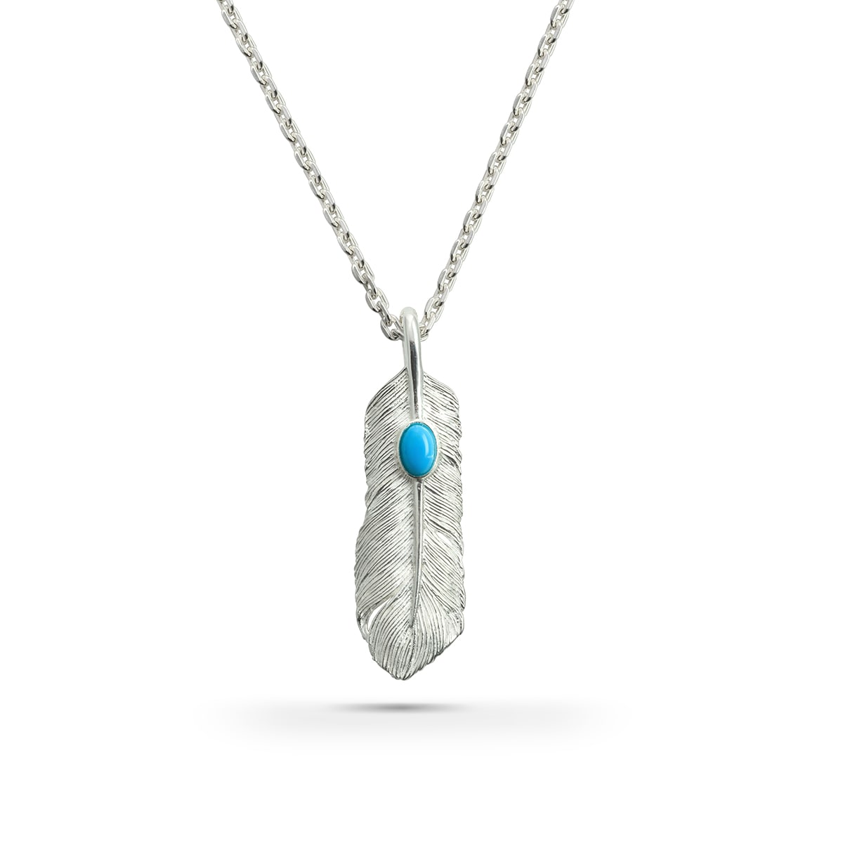 フェザー(左向き)天然石スリーピングビューティーターコイズ シルバー925 ナチュラルシルバー(無垢仕上げ) ペンダントトップ
