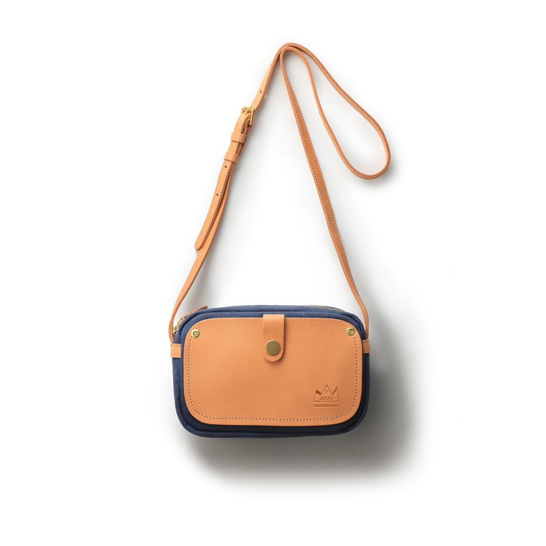 ショルダーバッグ/ネイビー/キャンバス/サドルレザー