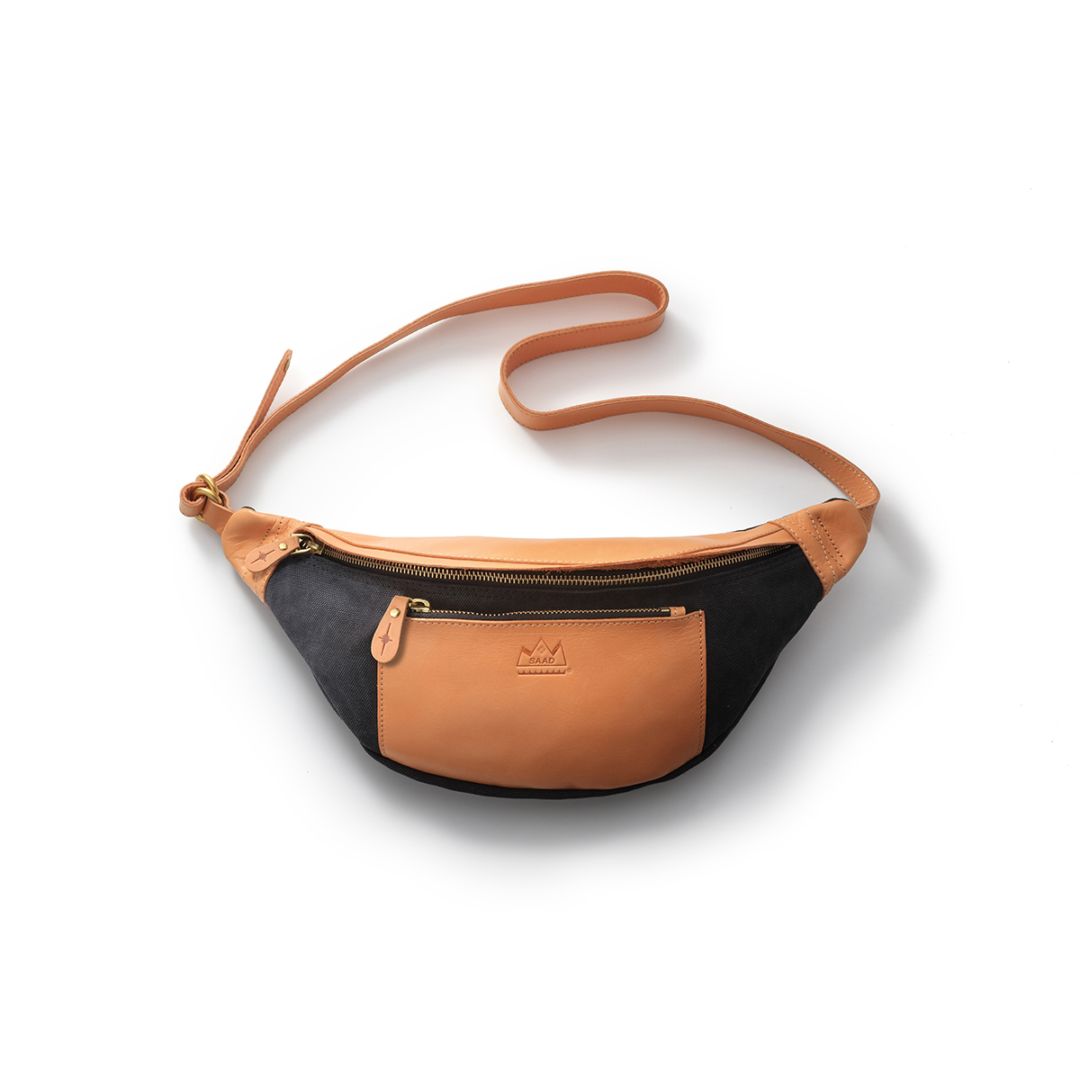 ショルダーバッグ/ブラック/キャンバス/サドルレザー