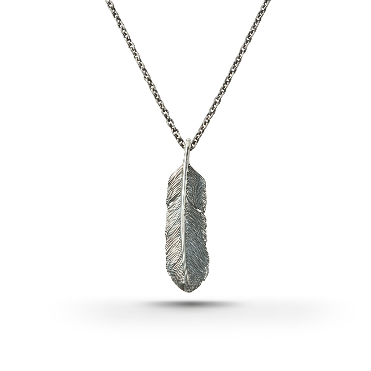 【STARTER NECKLACE対象アイテム】フェザー(左向き) シルバー925 オキシダイズコーティング（燻し） ネックレス