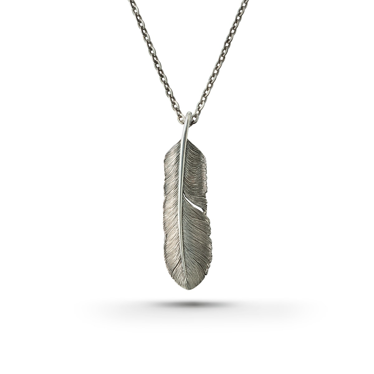 【STARTER NECKLACE対象アイテム】フェザー(左向き) シルバー925 オキシダイズコーティング（燻し） ネックレス