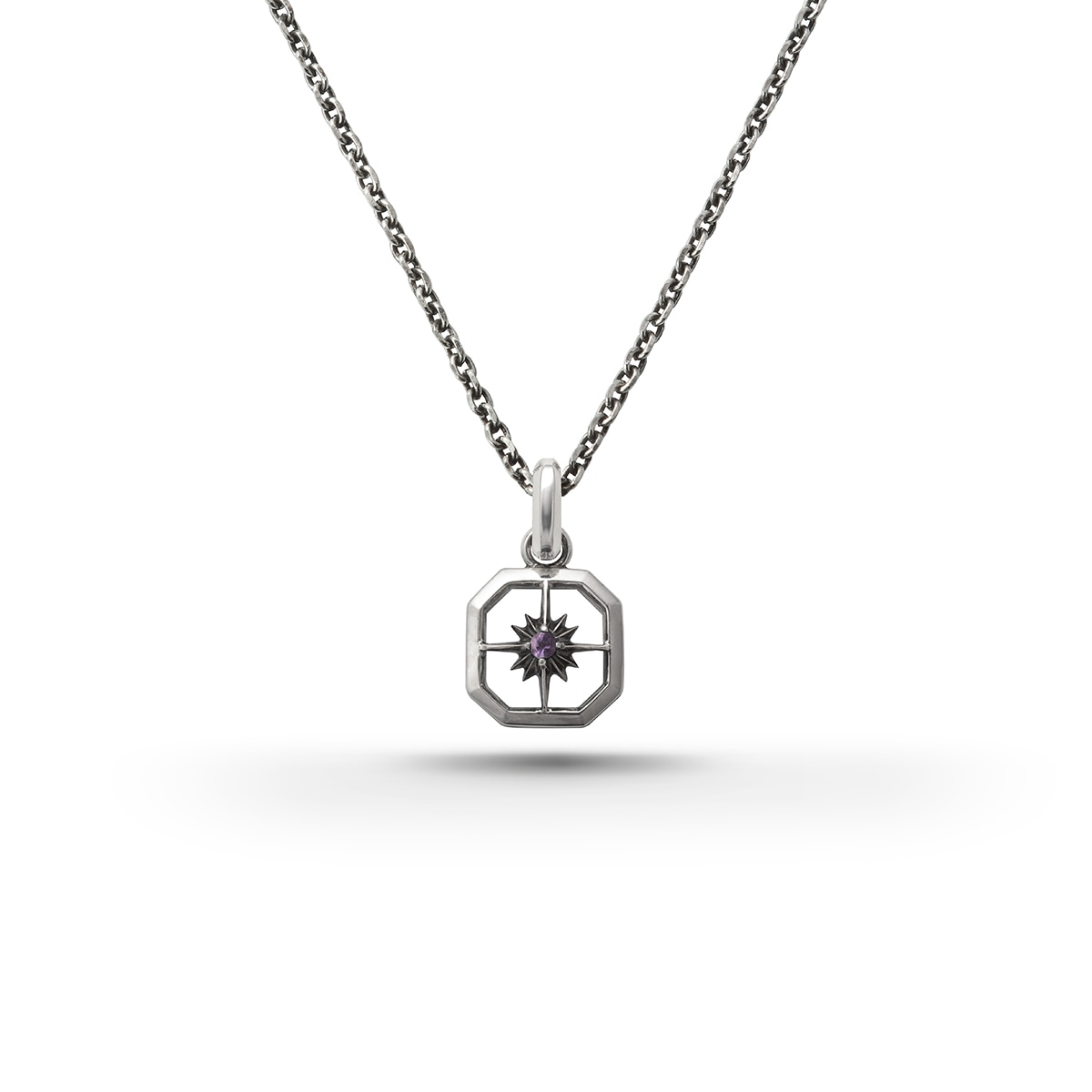【STARTER NECKLACE対象アイテム】2月誕生石アメジスト スクエア サンシンボル 天然石 シルバー925ネックレス