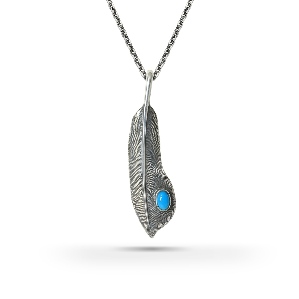フェザー(左向き) 天然石スリーピングビューティーターコイズ シルバー925 silver925 オキシダイズコーティング（燻し）ペンダントトップ