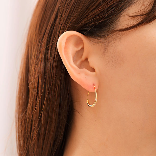 Sana フープ M ピアス レディースアクセサリー ジルコニア イエローゴールドプレーティング  シルバー925 K18（18金）