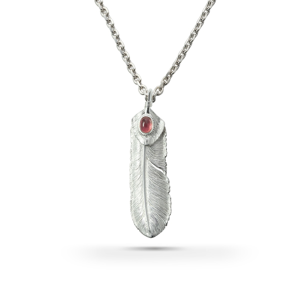 フェザー(左向き) 天然石トルマリン シルバー925 ナチュラルシルバー（無垢仕上げ）ペンダントトップ