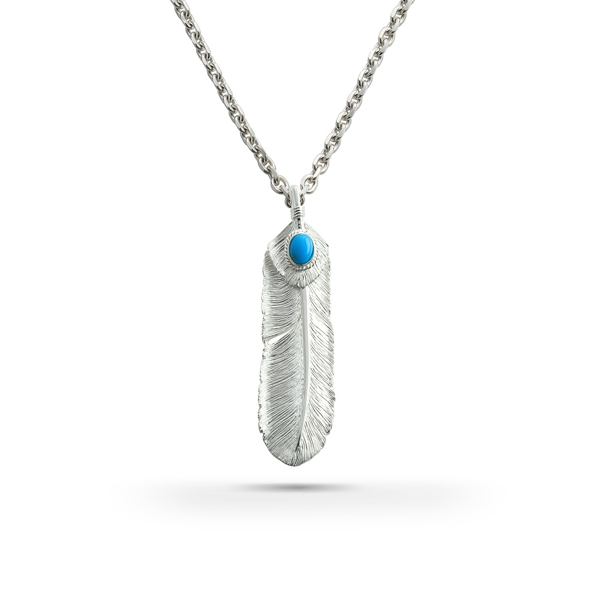 フェザー(右向き) 天然石スリーピングビューティーターコイズ シルバー925 ナチュラルシルバー（無垢仕上げ）ペンダントトップ