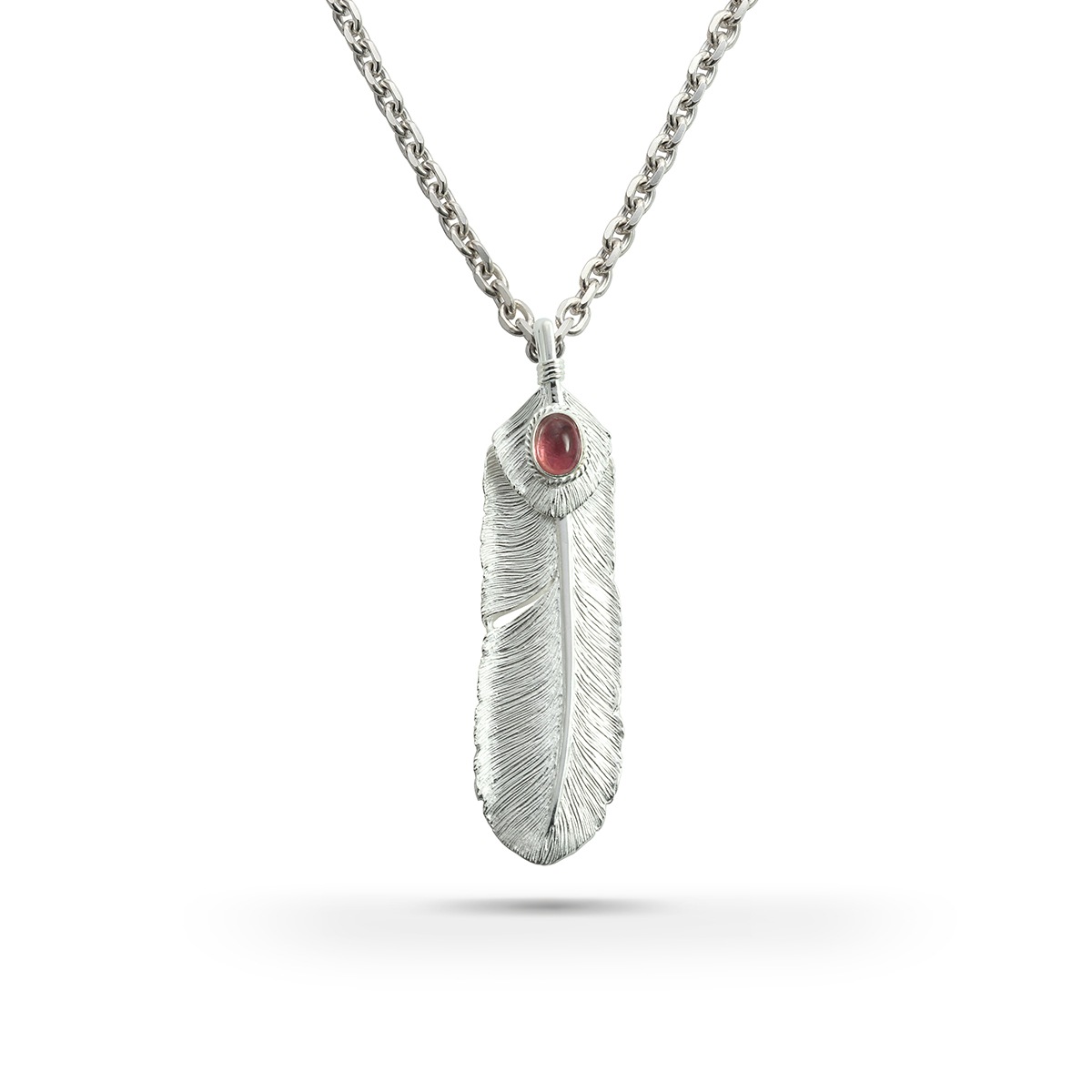フェザー(右向き) 天然石トルマリン シルバー925 ナチュラルシルバー（無垢仕上げ）ペンダントトップ
