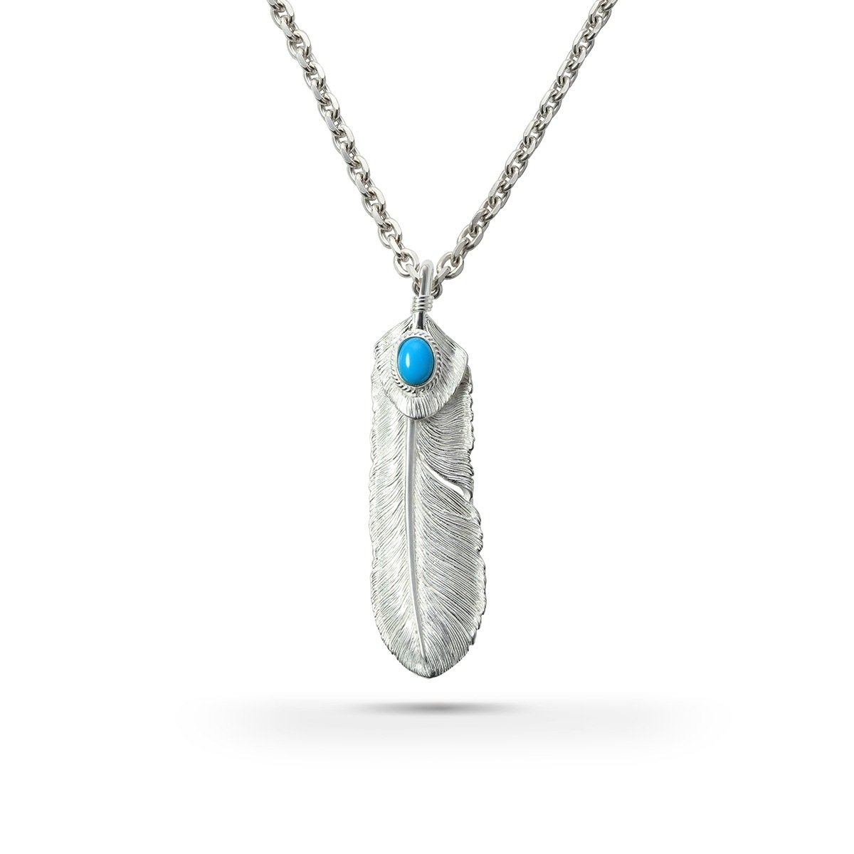 フェザー(左向き) 天然石スリーピングビューティーターコイズ シルバー925 ナチュラルシルバー（無垢仕上げ）ペンダントトップ